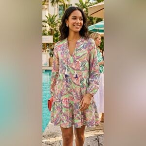 Stella Parker Floral Tassel Tunic Dress - Pink, Green & Purple